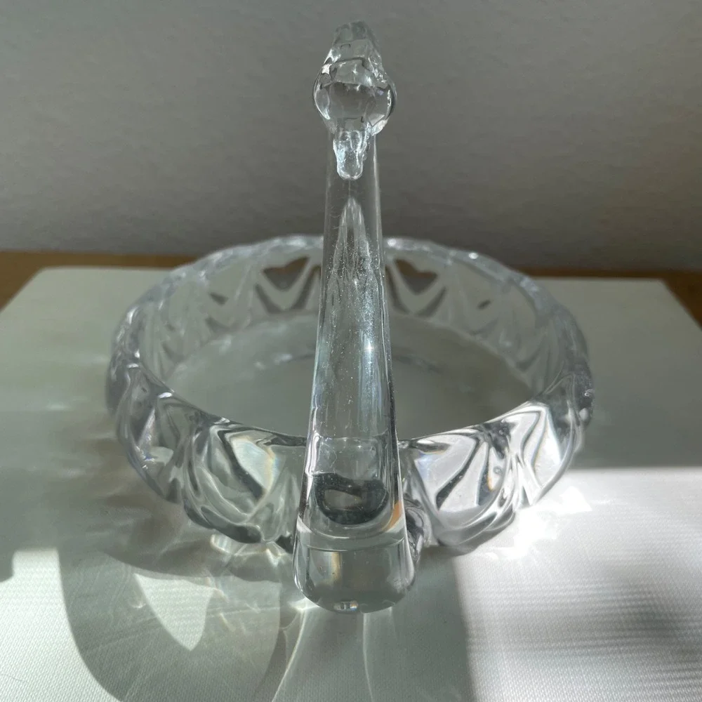 Vintage Clear Glass Swan Detailed Medium Candy Dish Vintage Trinket Catchall